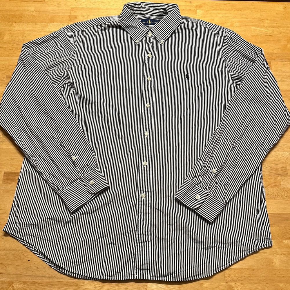LaurenRalph Lauren Woman XL Button Up Shirt Top Striped Black White LikeNew